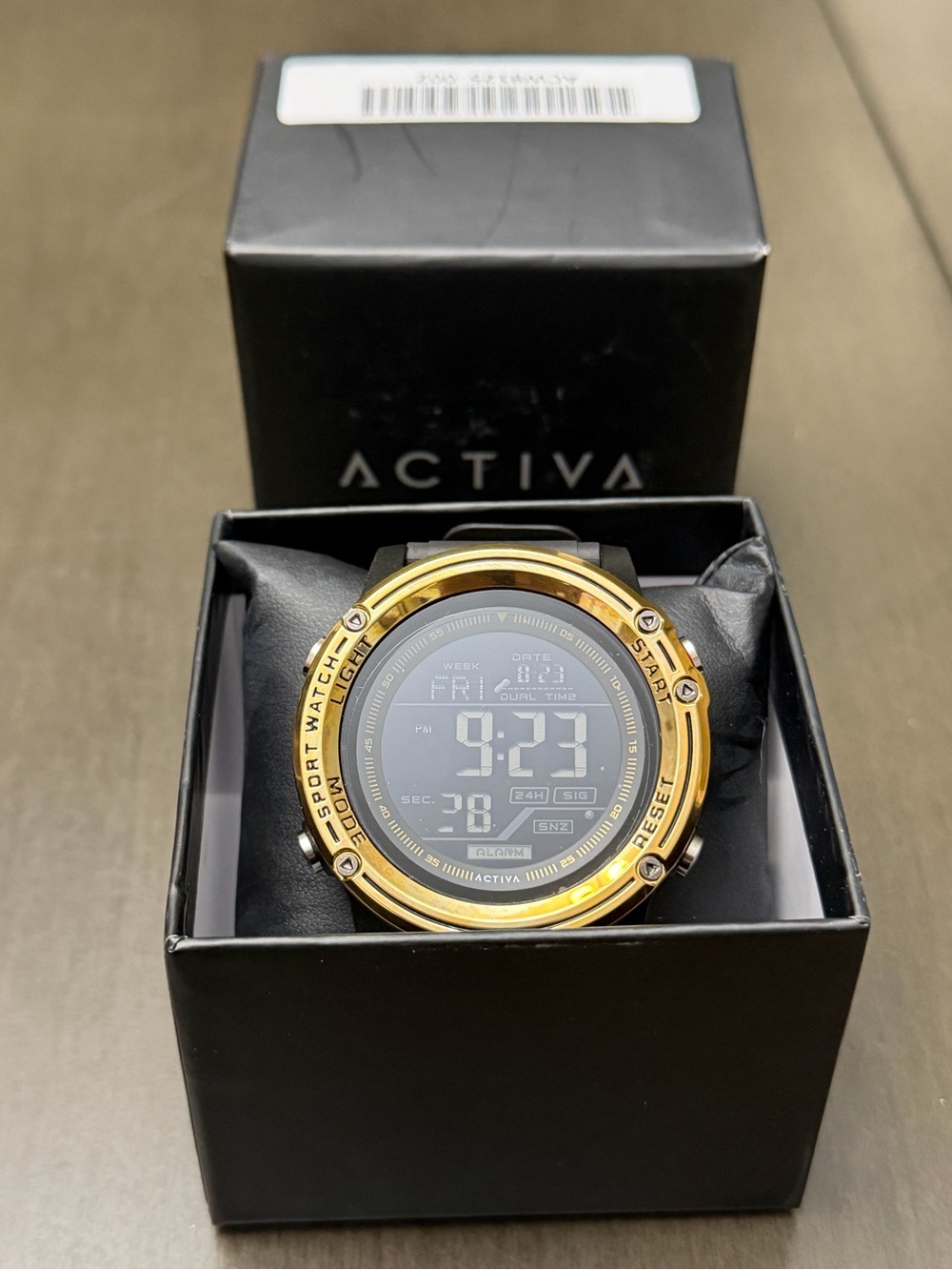 Activa Invita Digital Quartz Water-Resistant Gold-Tone Case Black Rubber Strap